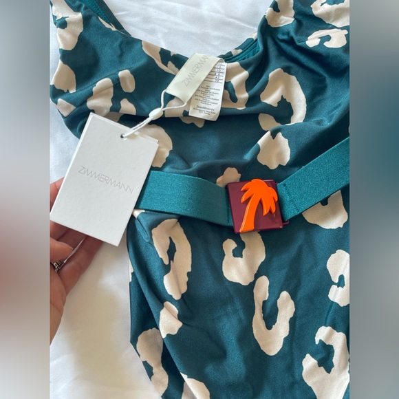 Zimmermann Shelly Scoop teal leopard 🐆 one piece bathing suit - NWT! - size 1 - Picture 2 of 7